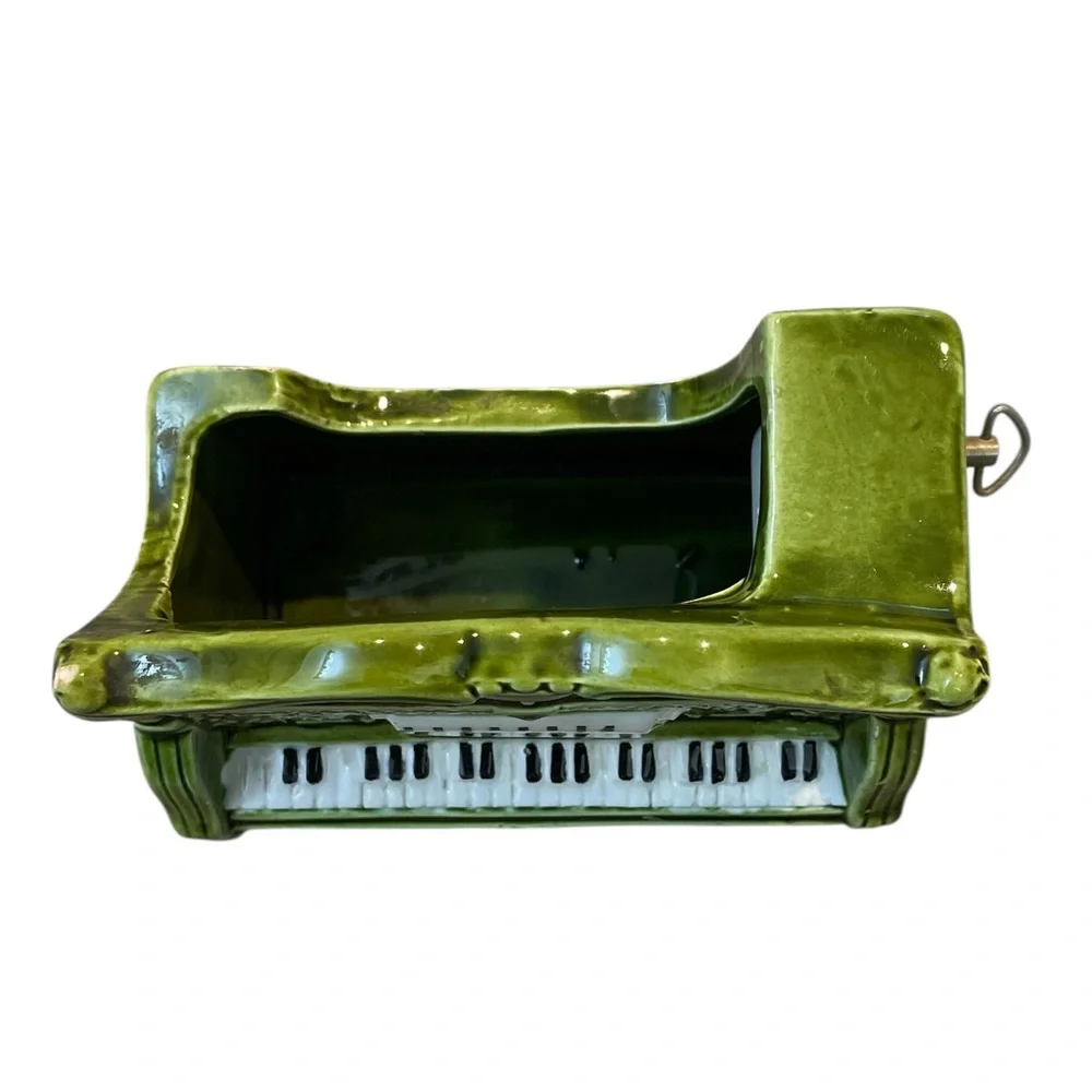 Vintage Green Piano Planter Music Box Ceramic Wood Grain Player Piano - Picture 3 of 11